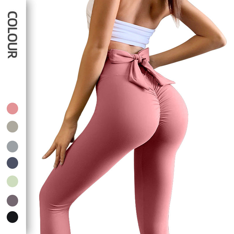 Plus size sexy workout yoga pants with nude bow 7colors