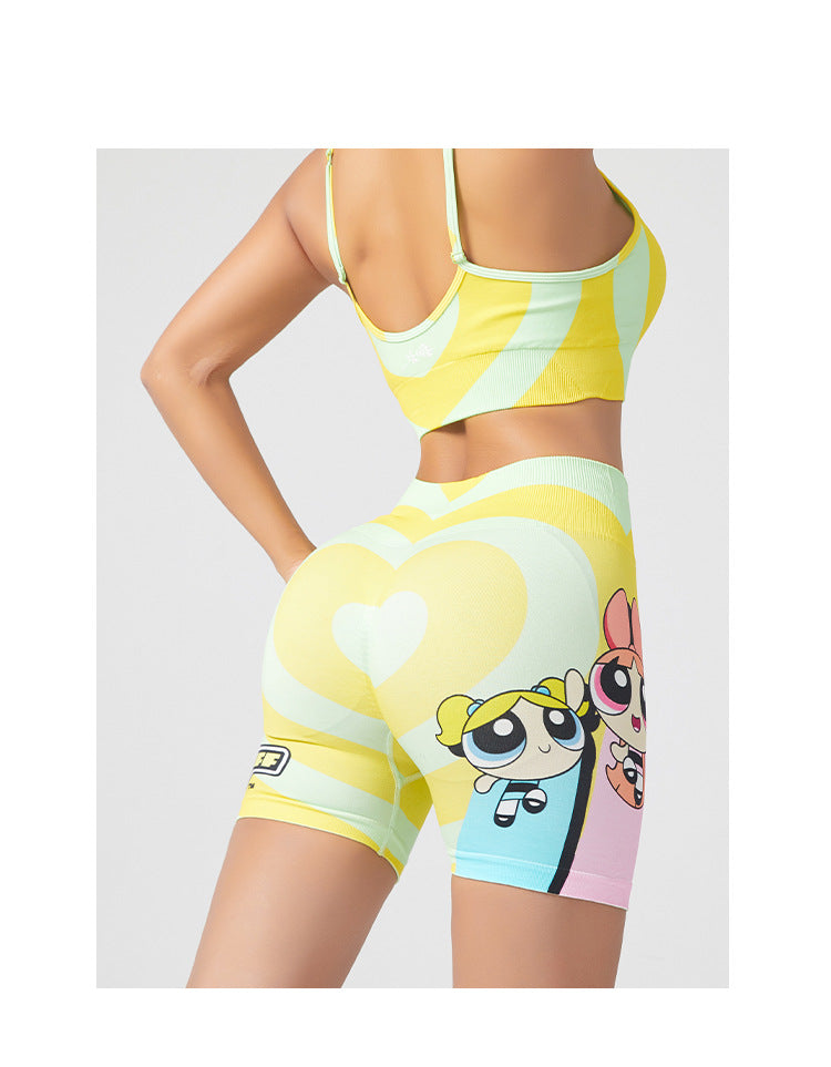 Love print Powerpuff Girls tight butt lift yoga suit