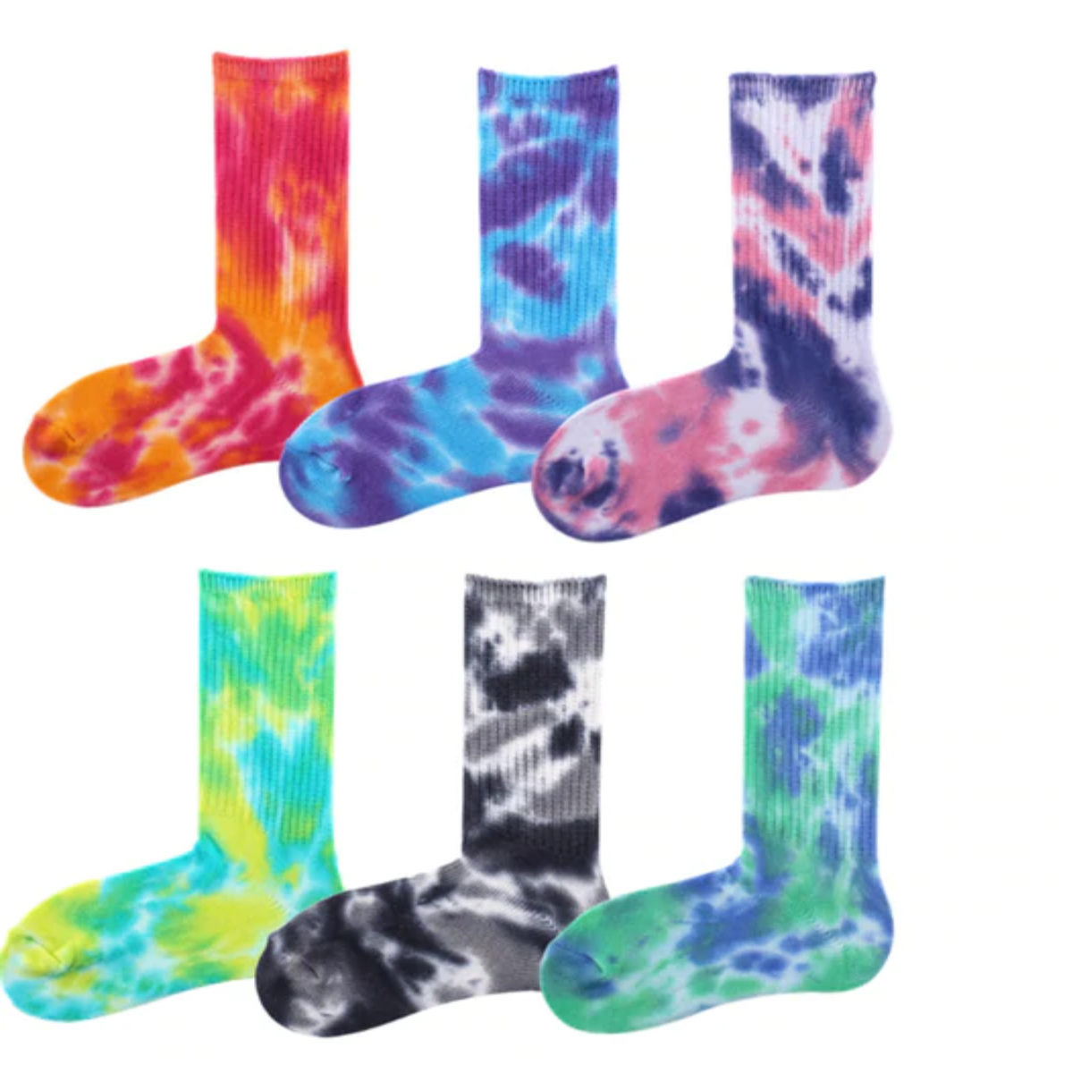 Double needle pile pile tie dyed medium tube tide socks women 6 colors MOQ:10PCS