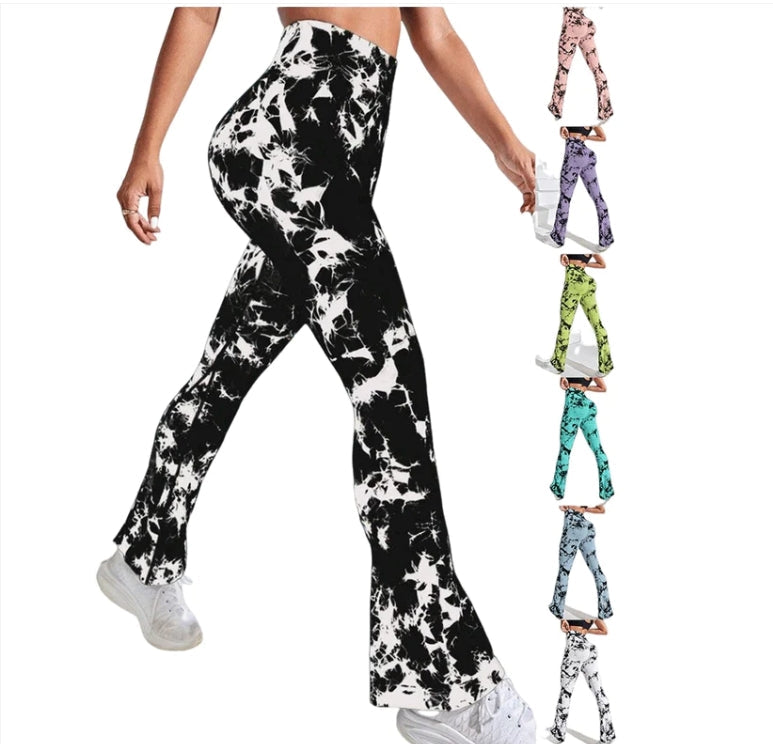 Tie-dye high-waisted high-bounce peach hip-lift skinny bell bottoms 7color(yoga pants)