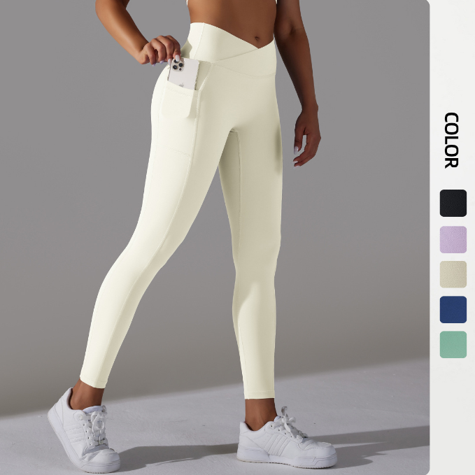 Reversible polyamide cross high-waisted hip lift pocket yoga pants  6colors