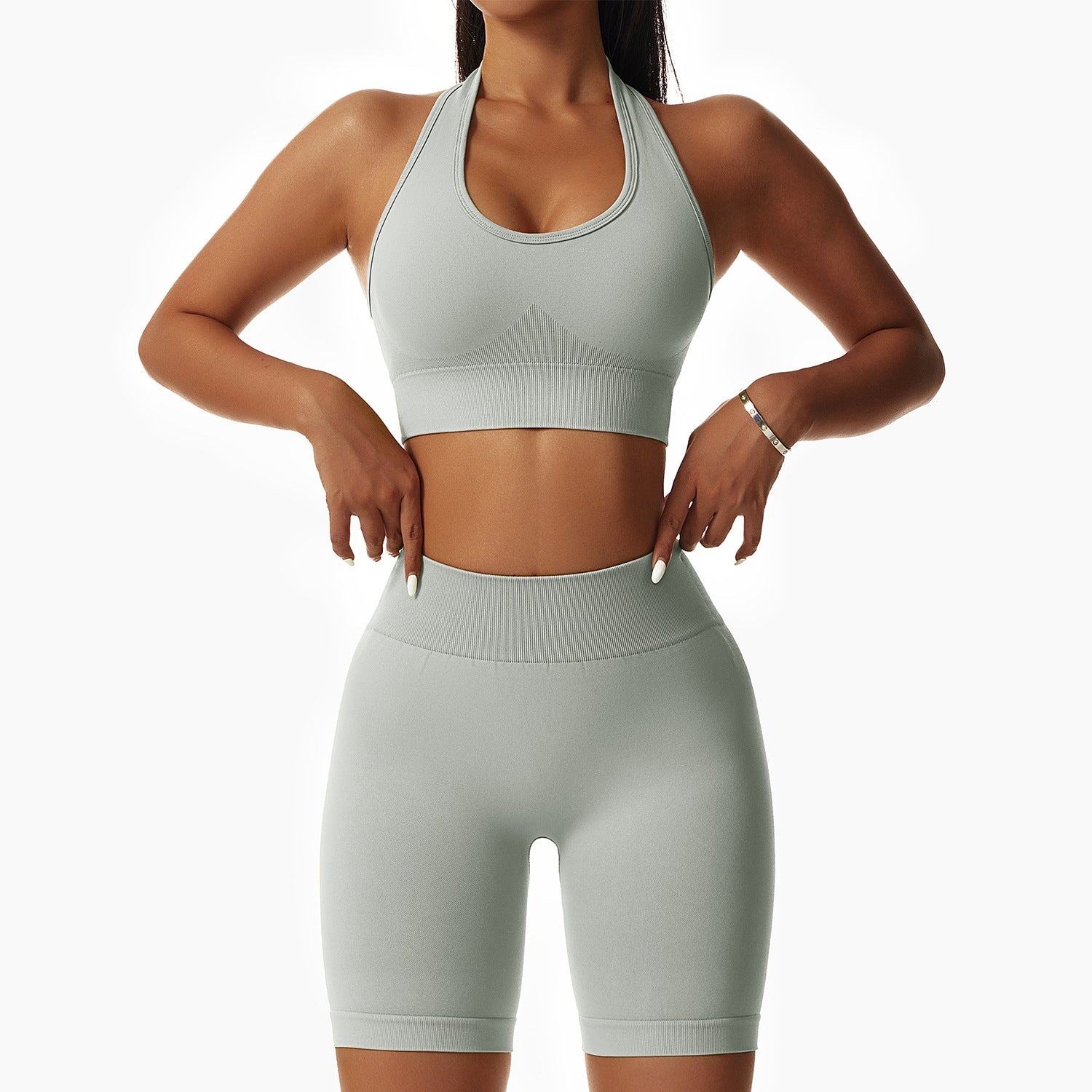 Tight butt lift, beautiful back hanging neck shorts Yoga suit set 7 colors