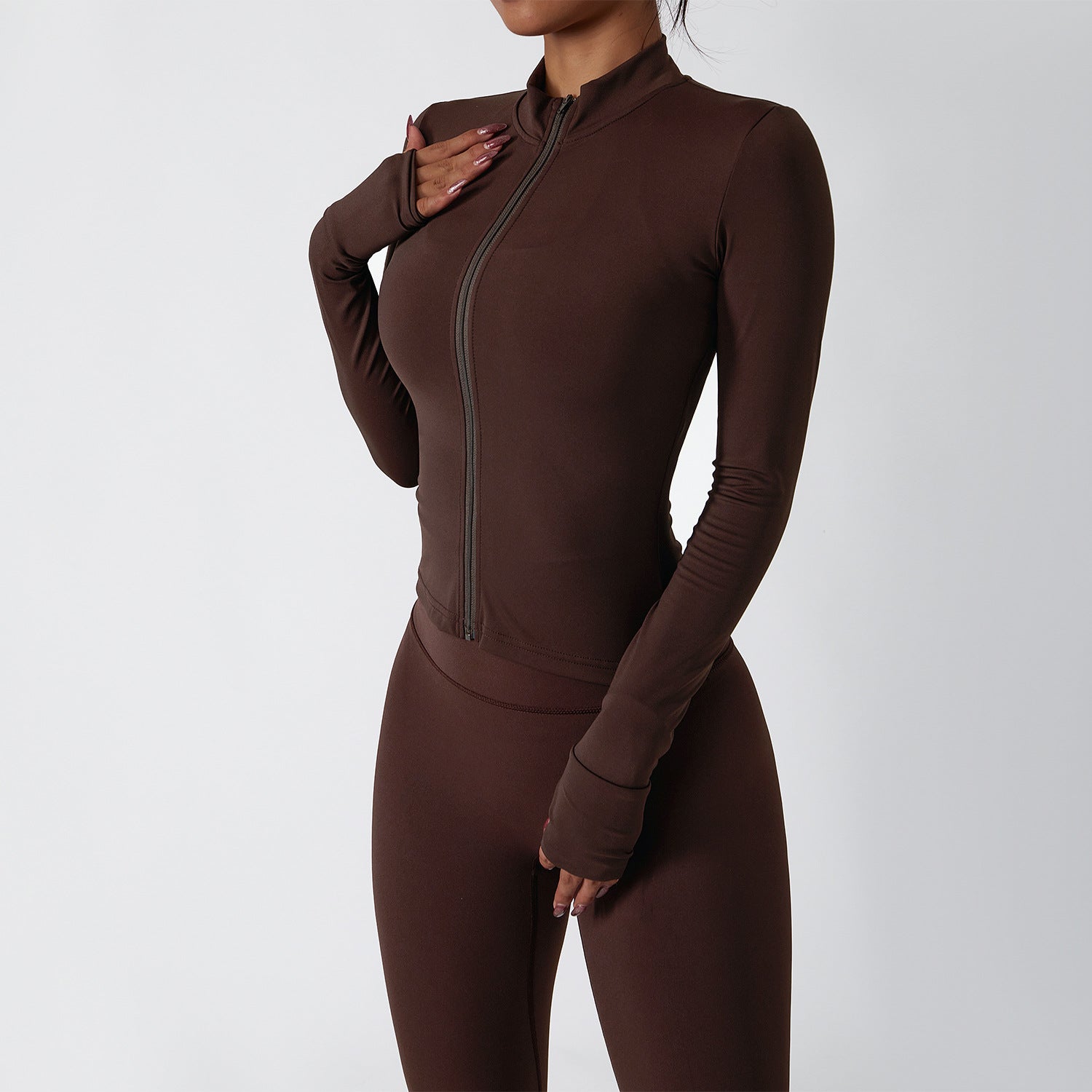 Nude yoga suit women autumn and winter zipper long sleeve fitness suit set