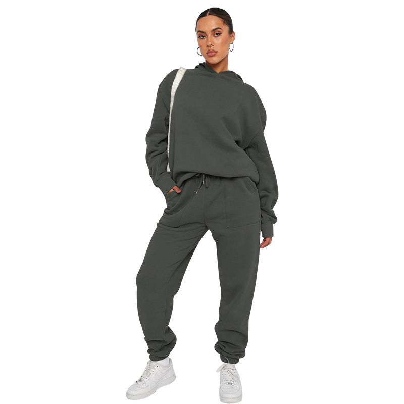 Solid color hooded long-sleeved hoodie women's fashion casual pantsuit 9 colors