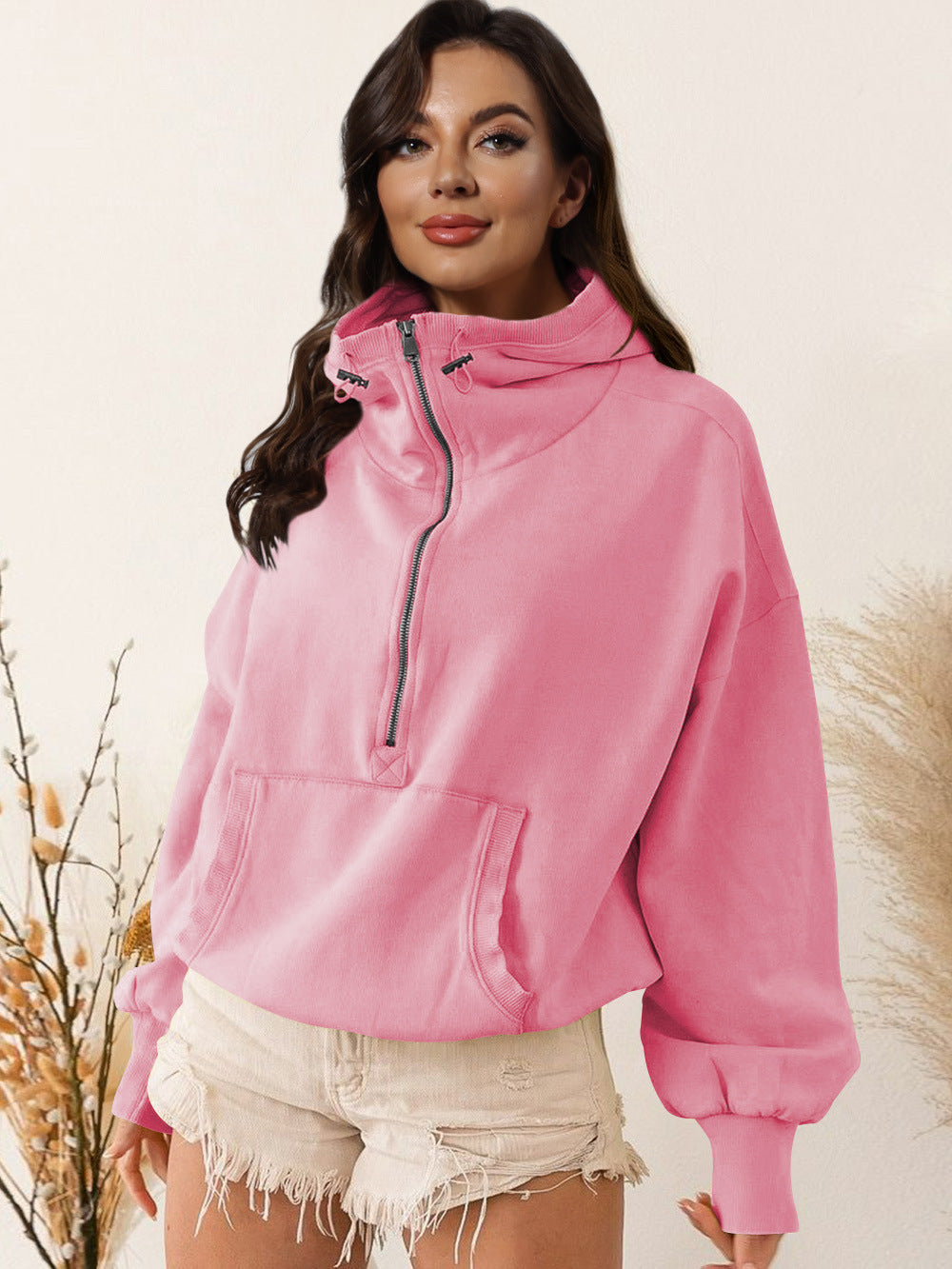 Sport hoodie zipper drawstring long sleeve top jacket