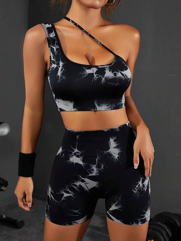 Tie dye one shoulder sports set 9 colors