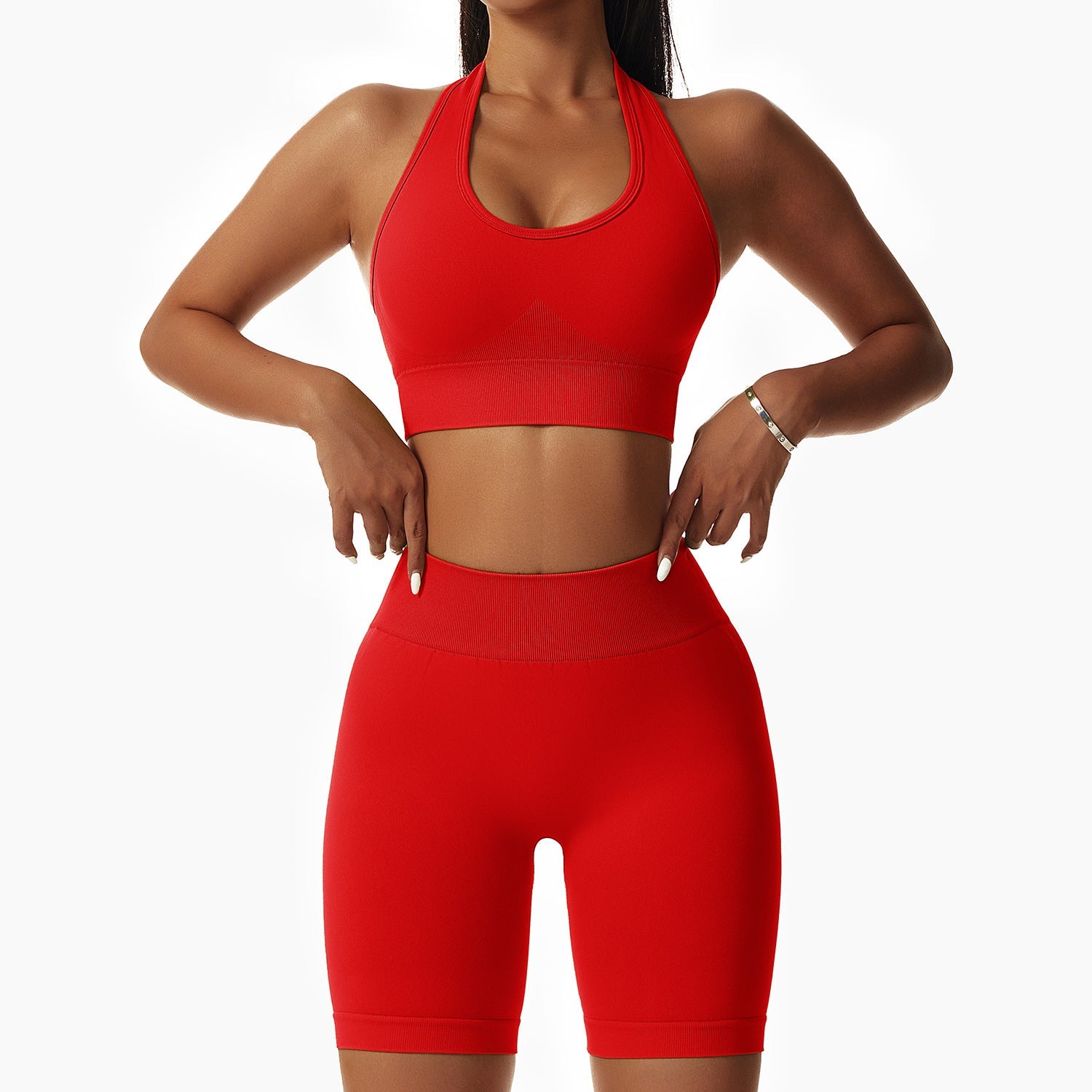 Tight butt lift, beautiful back hanging neck shorts Yoga suit set 7 colors