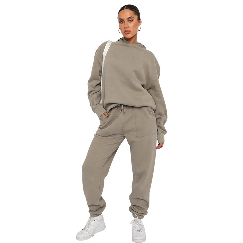 Solid color hooded long-sleeved hoodie women's fashion casual pantsuit 9 colors