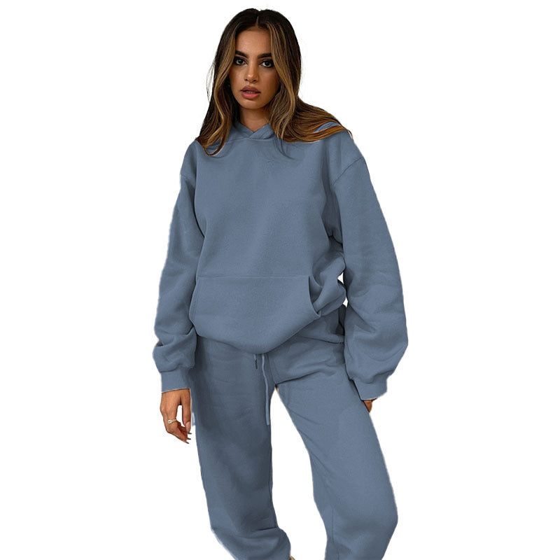 Autumn and winter solid color hooded long sleeve trousers hoodie set 8 colors