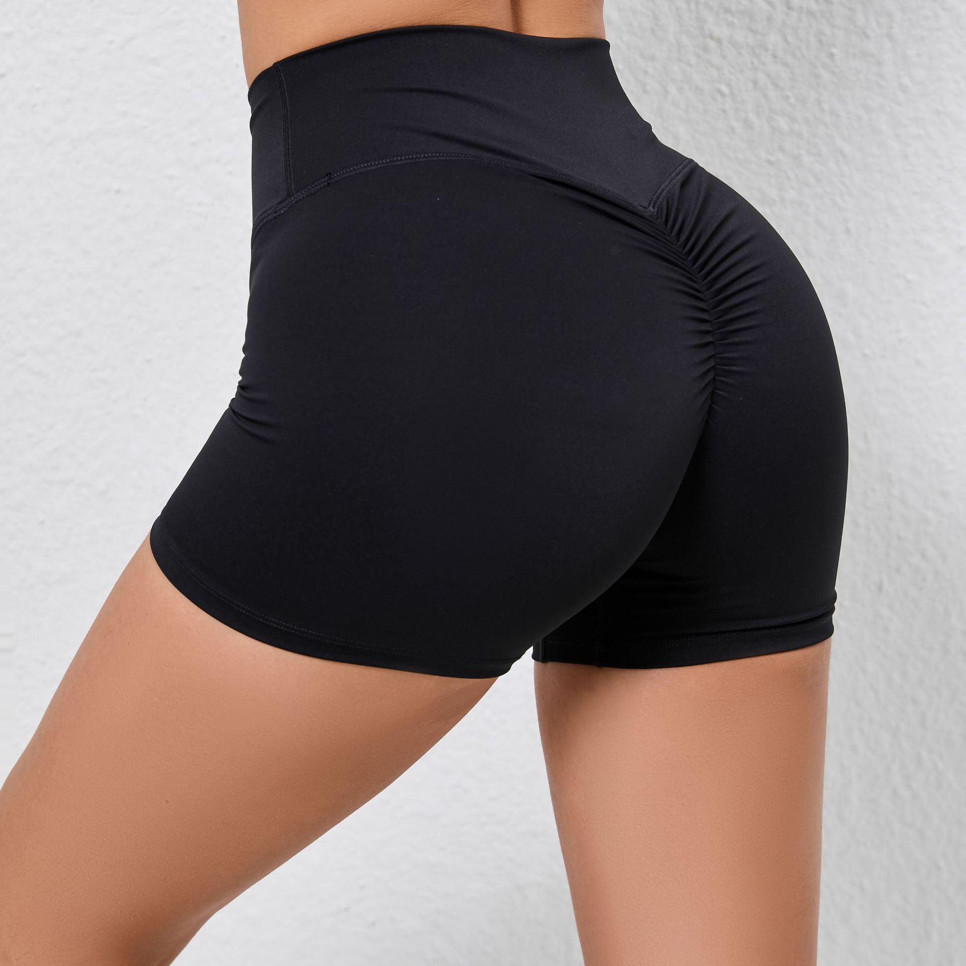 Pleated peach hip lift height waist yoga shorts 12 colors