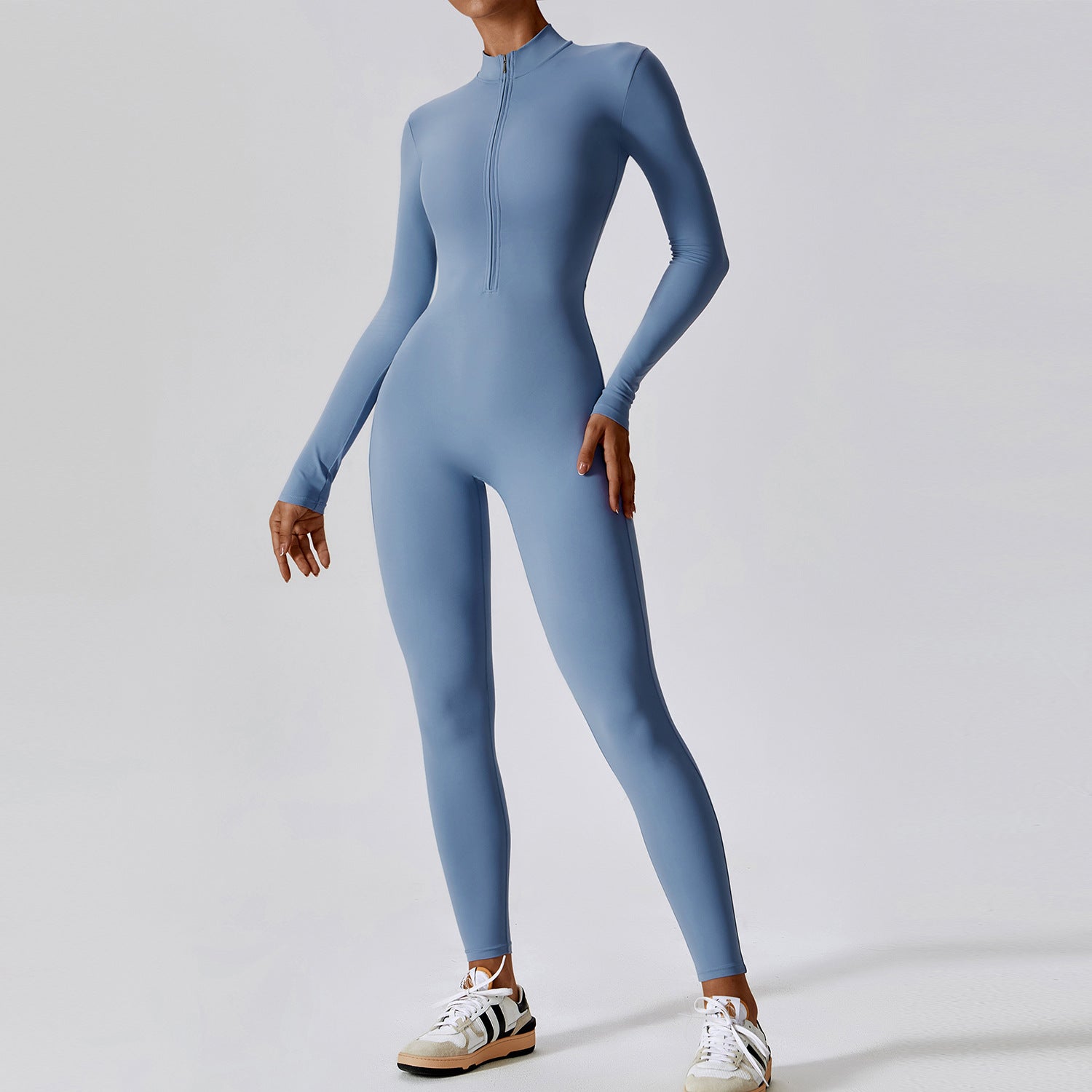 Zipper nude long sleeve yoga jumpsuit 8306