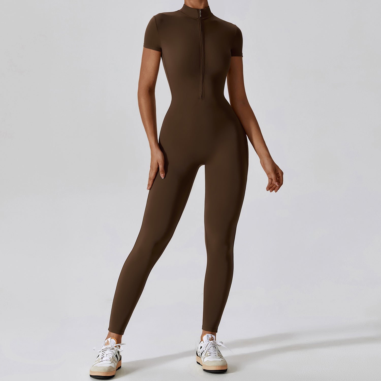 Zipper short sleeve nude yoga jumpsuit 8305 4color