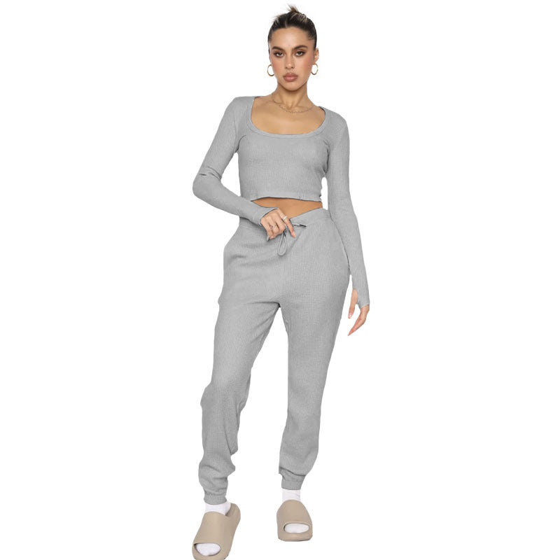 211278U collar pullover long-sleeved two-piece stylish casual pants suit 6 colors