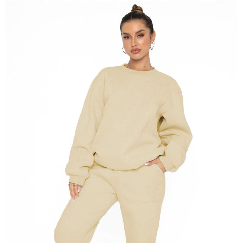 211257 fleece crew-neck pullover long-sleeved hoodie pant set 7colors