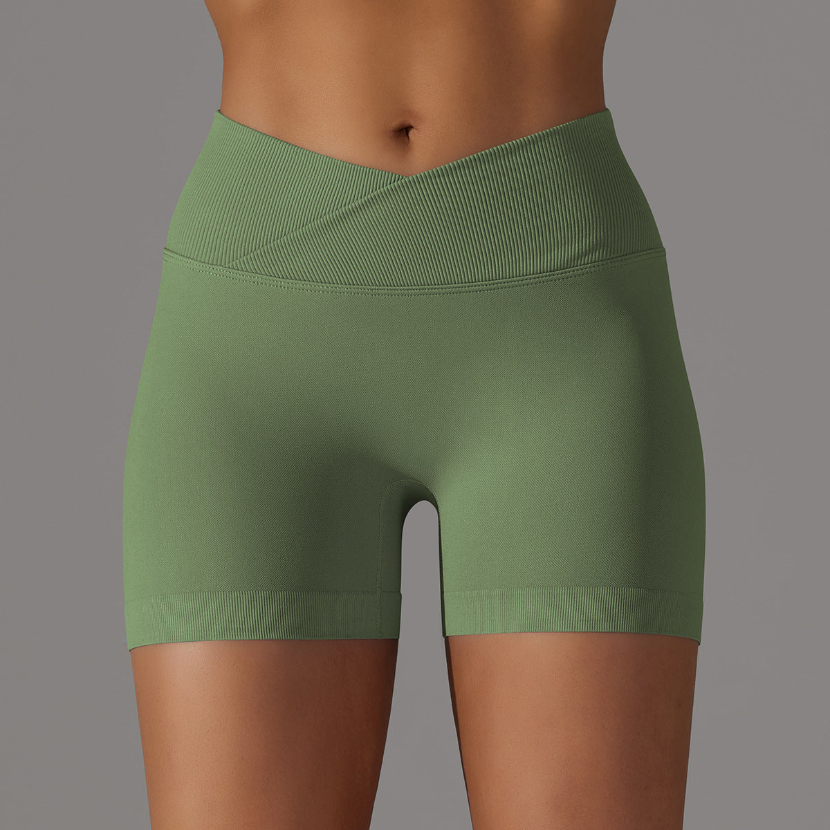 Solid color cross waist peach butt yoga shorts three-quarter pants 15colors