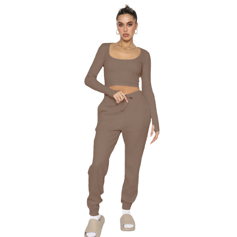 211278U collar pullover long-sleeved two-piece stylish casual pants suit 6 colors