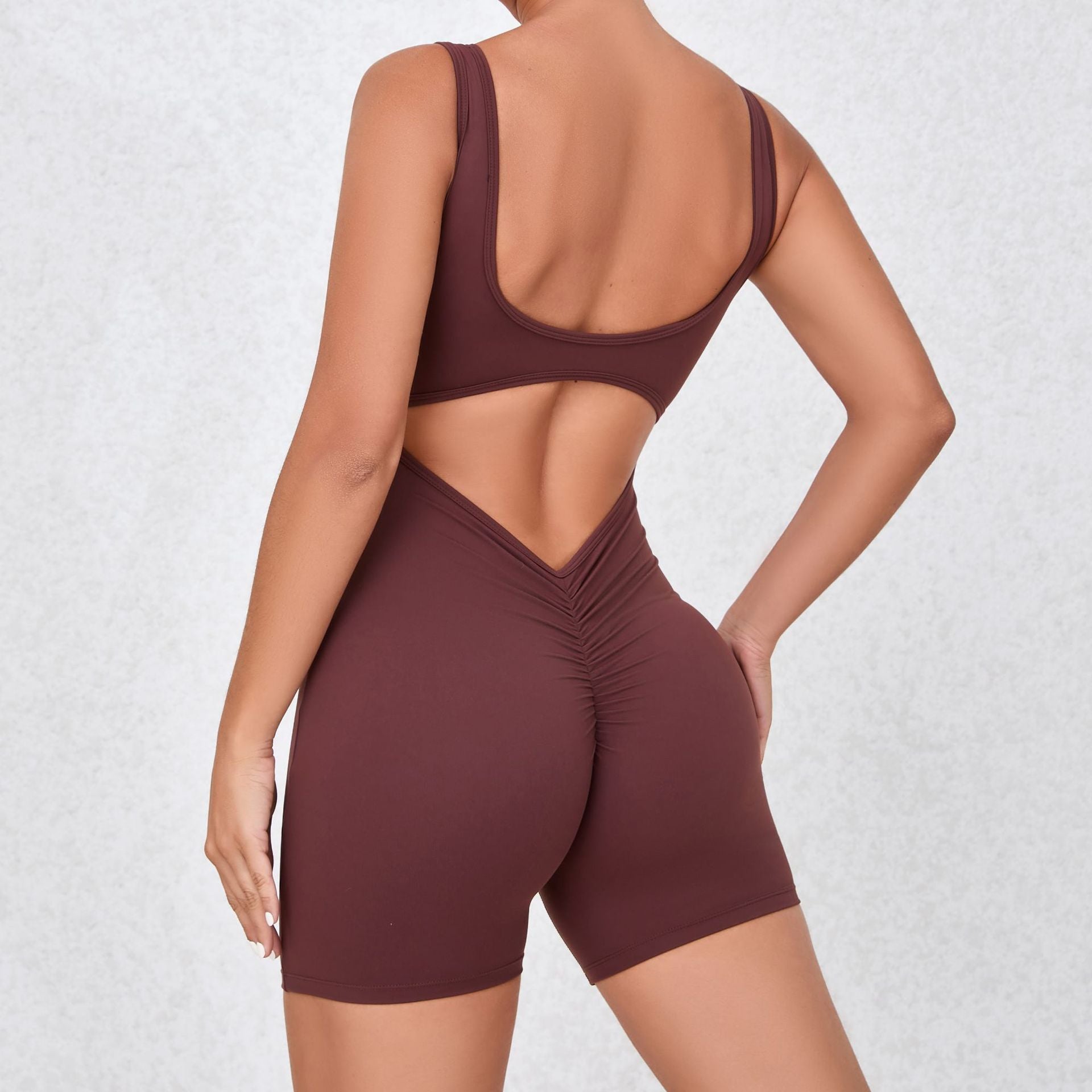 Quick-drying nude workout jumpsuit all-in-one V-shape back yoga suit 8colors