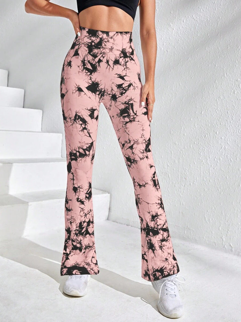 Tie-dye high-waisted high-bounce peach hip-lift skinny bell bottoms 7color(yoga pants)