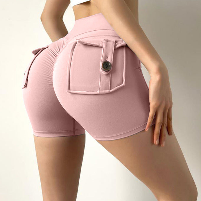 Peach butt cargo tight height waist stretch button-up yoga shorts 14 colors