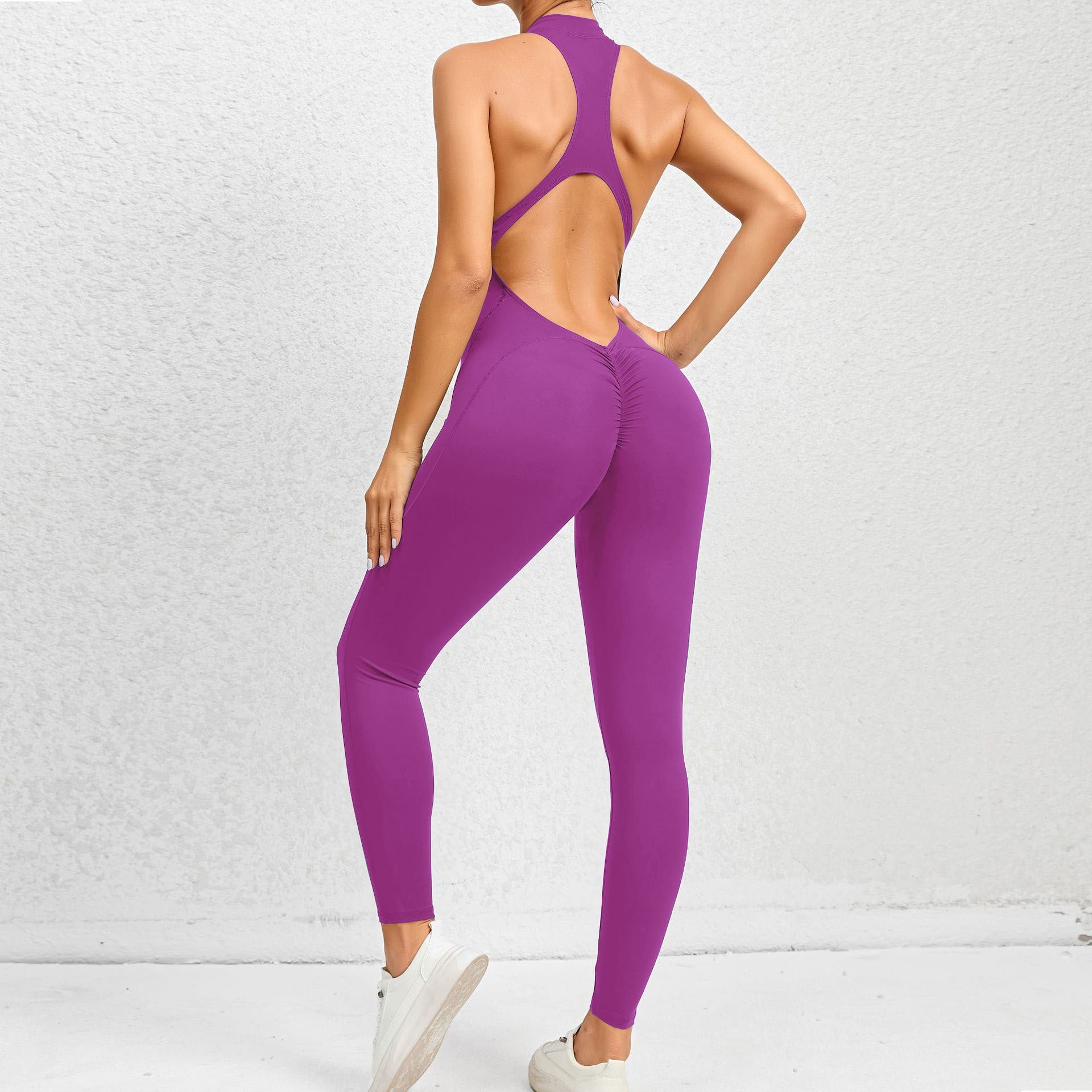 One-piece zipper jumpsuit hollowed out back yoga wear 12 colors