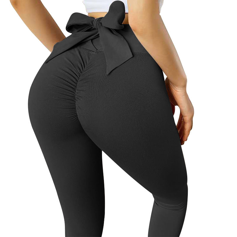 Plus size sexy workout yoga pants with nude bow 7colors