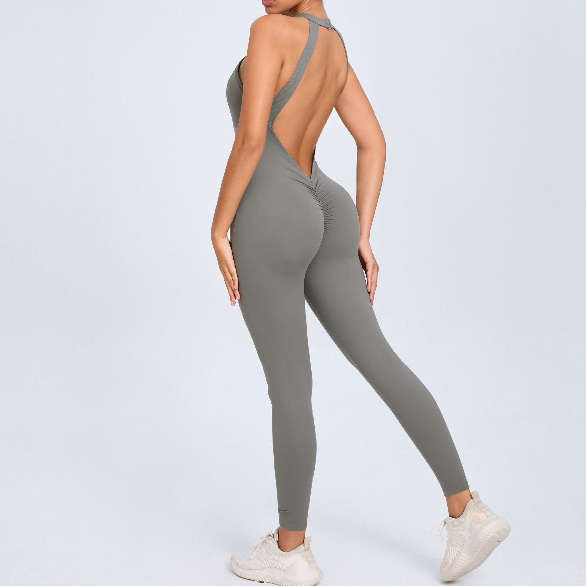 Back clasp women's backless instant dry one-piece fitness jumpsuit