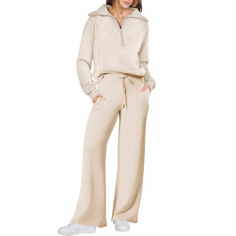 Zipper long-sleeved hoodie wide-leg pants two-piece set 12colors