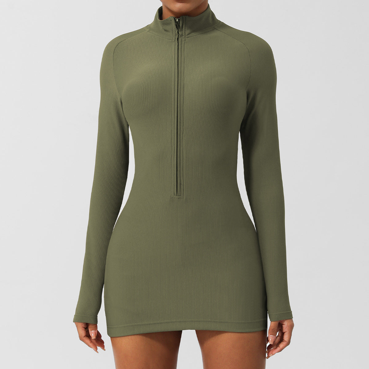 Zipper long-sleeved bodysuit yoga dress 4colors