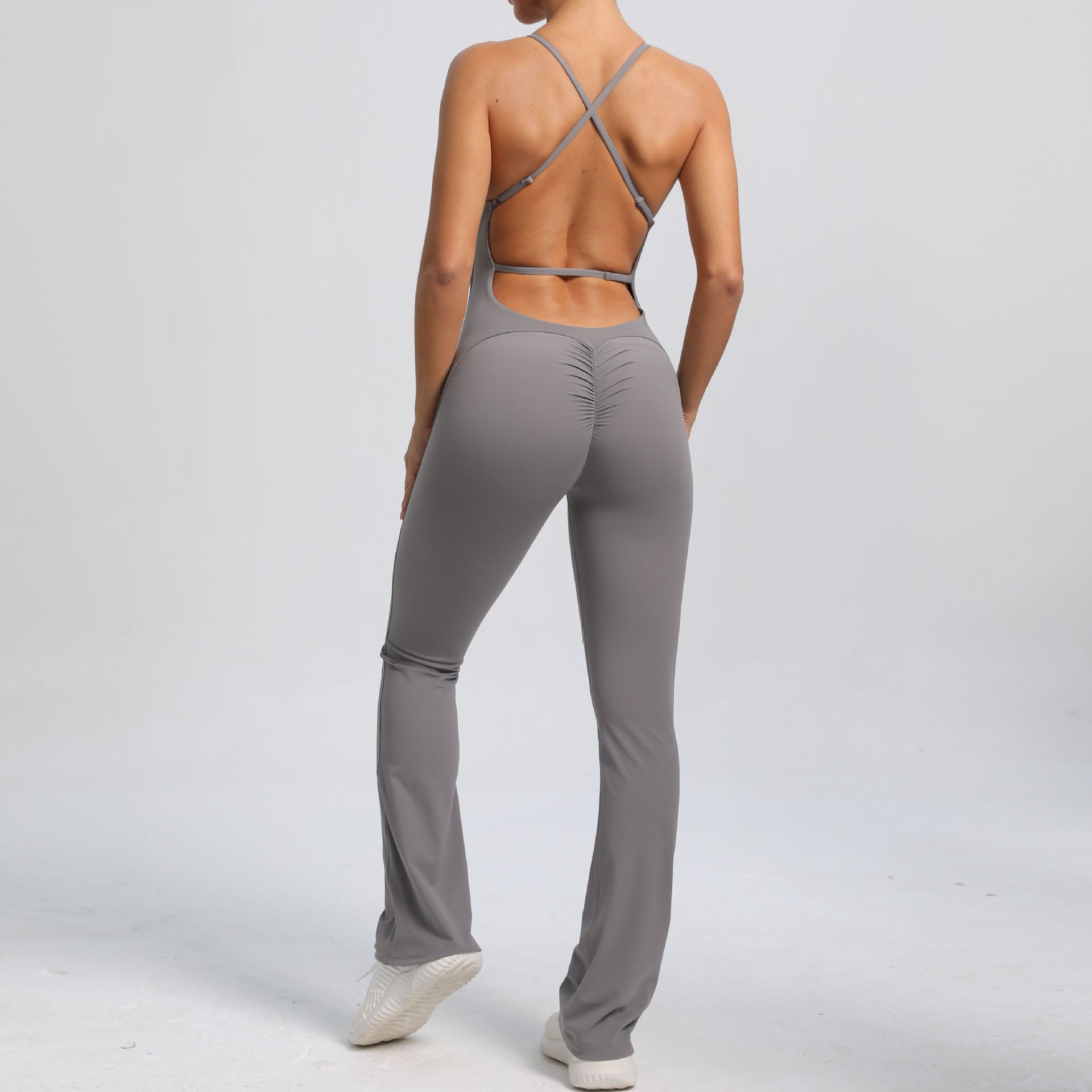 Adjustable strap back flared one-piece yoga suit