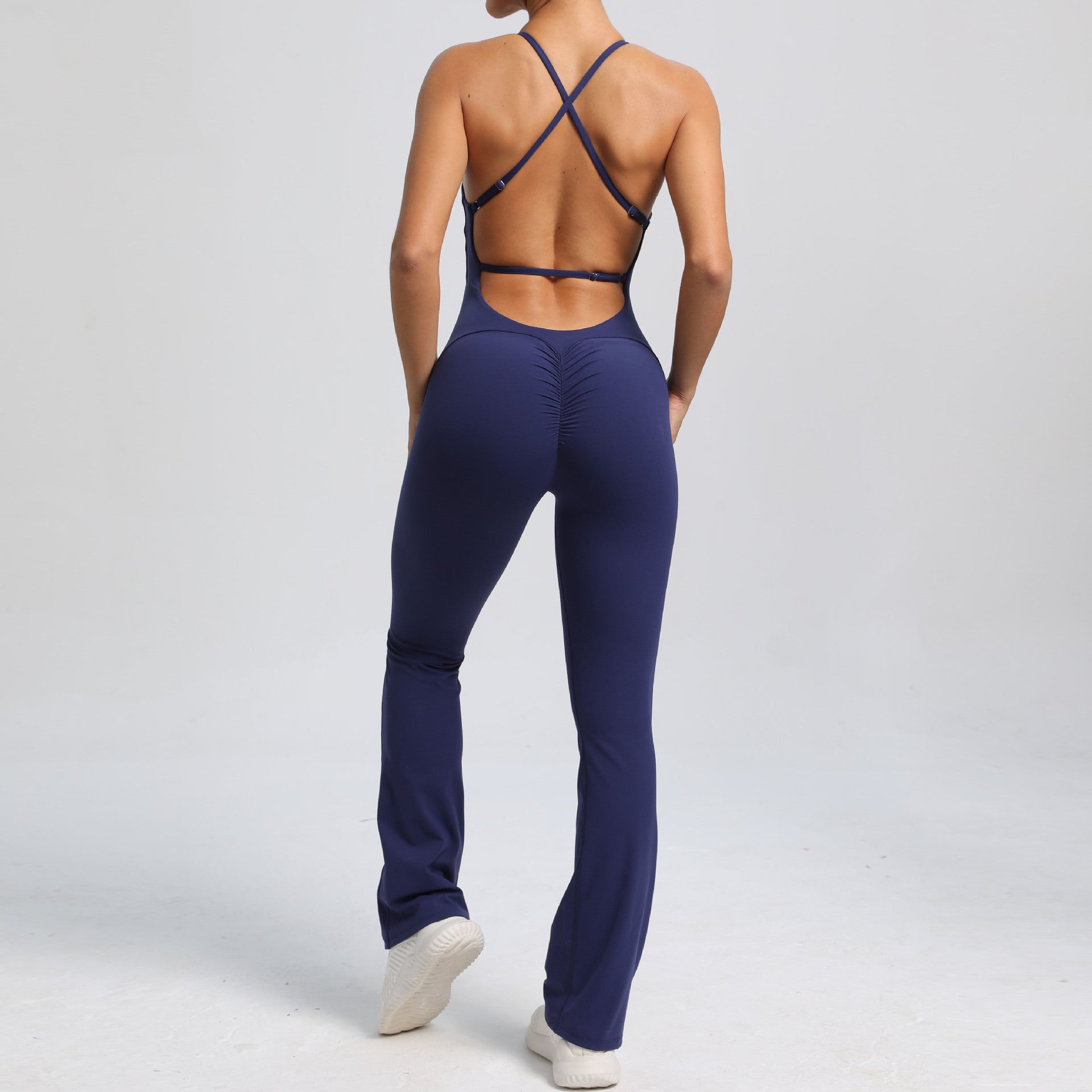 Adjustable strap back flared one-piece yoga suit