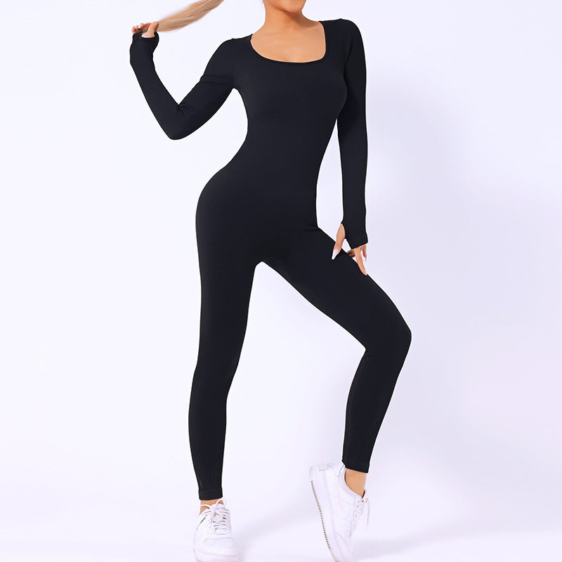 One-piece long sleeve quick dry sports seamless yoga jumpsuit