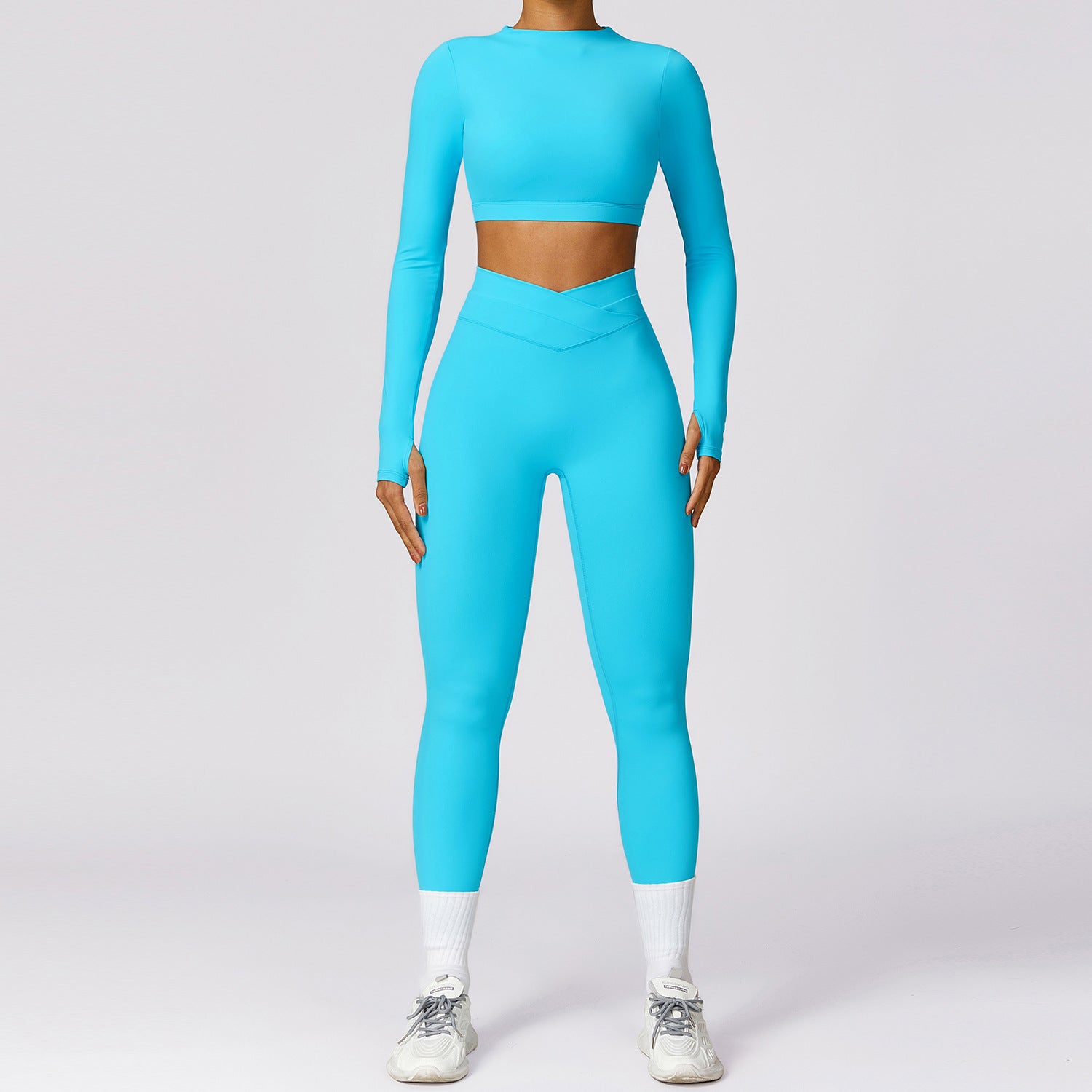 Quick dry beauty back yoga set Long sleeve tight sports set  8578 5colors