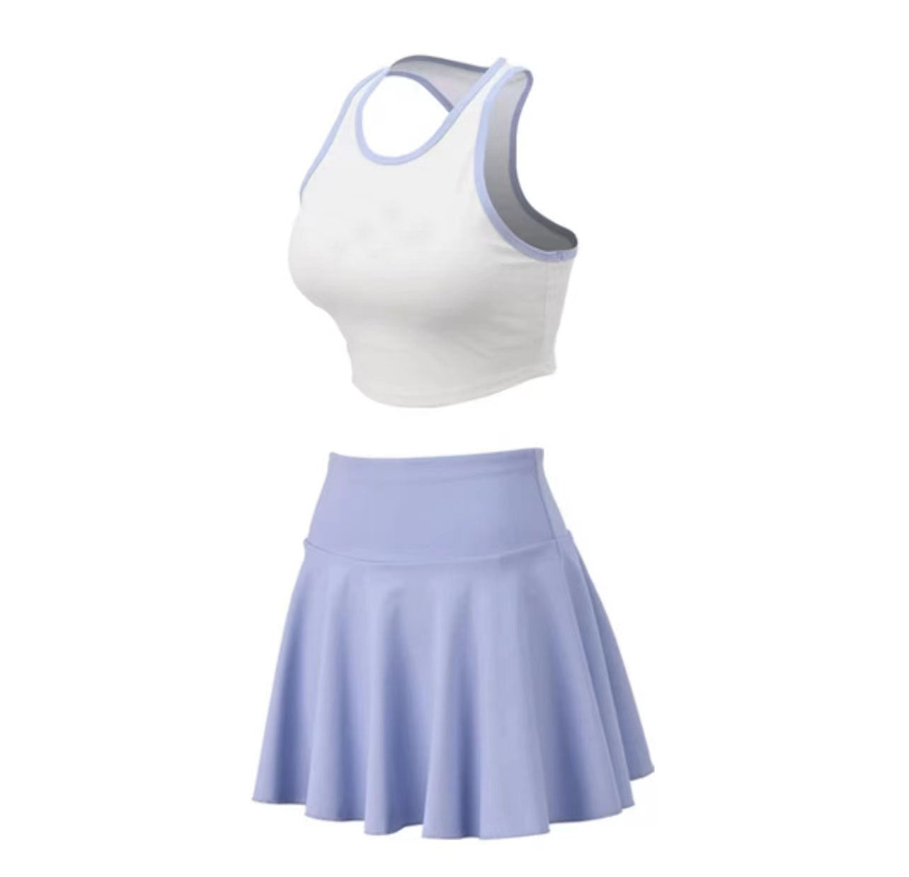 Quick-drying color contrast yoga top anti-slip tennis skirt two-piece set 4colors