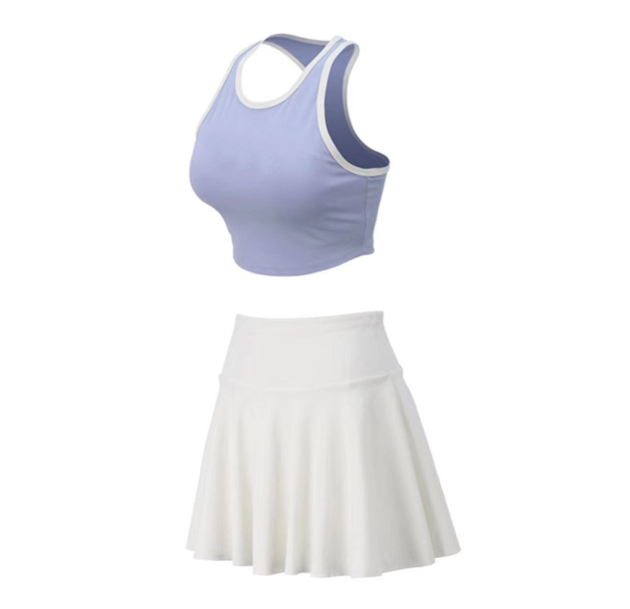 Quick-drying color contrast yoga top anti-slip tennis skirt two-piece set 4colors